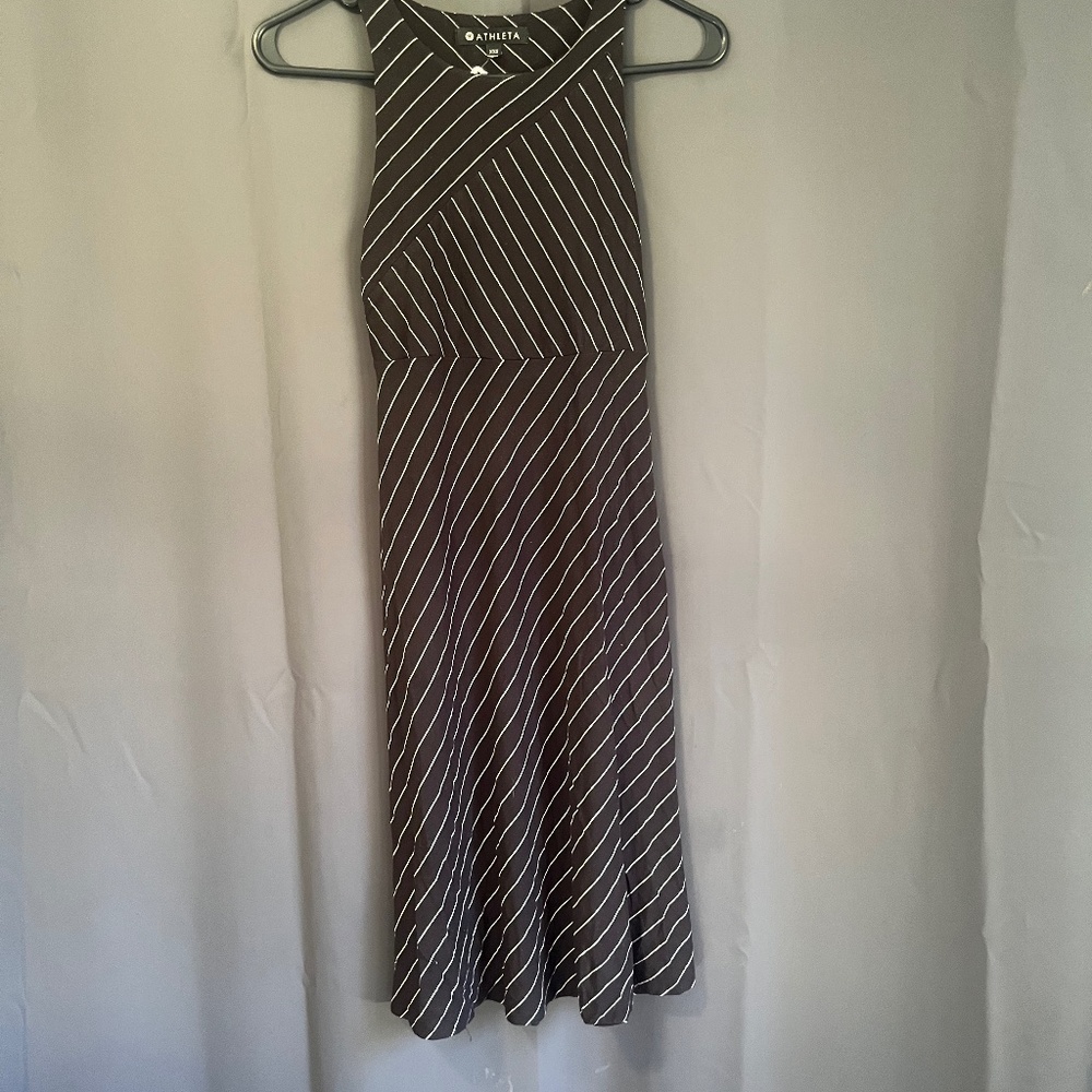 Athleta Santorini High Neck Black & White Striped Dress - Size xxs